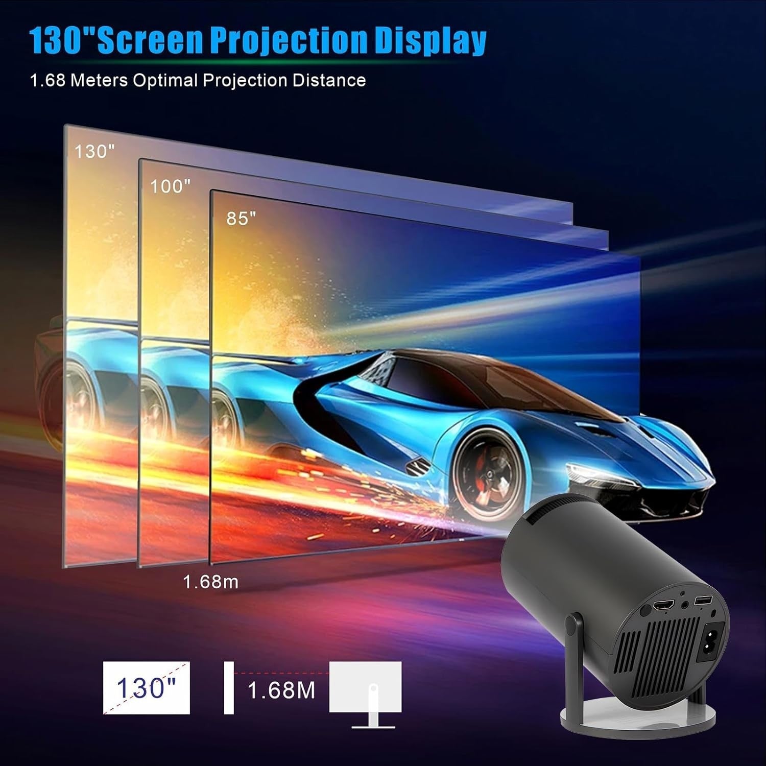 Mini Smart Projector Android WiFi 6 Bluetooth 180° 130” Portable