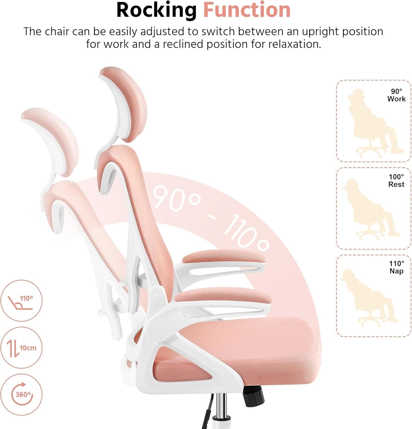 Ergonomic Mesh Office Gaming Chair Adjustable Lumbar Headrest White/Pink