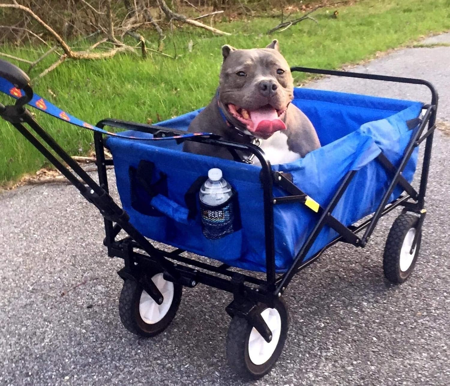 Blue Folding Utility Wagon Large Capacity Collapsible Outdoor Cart w/ Handle