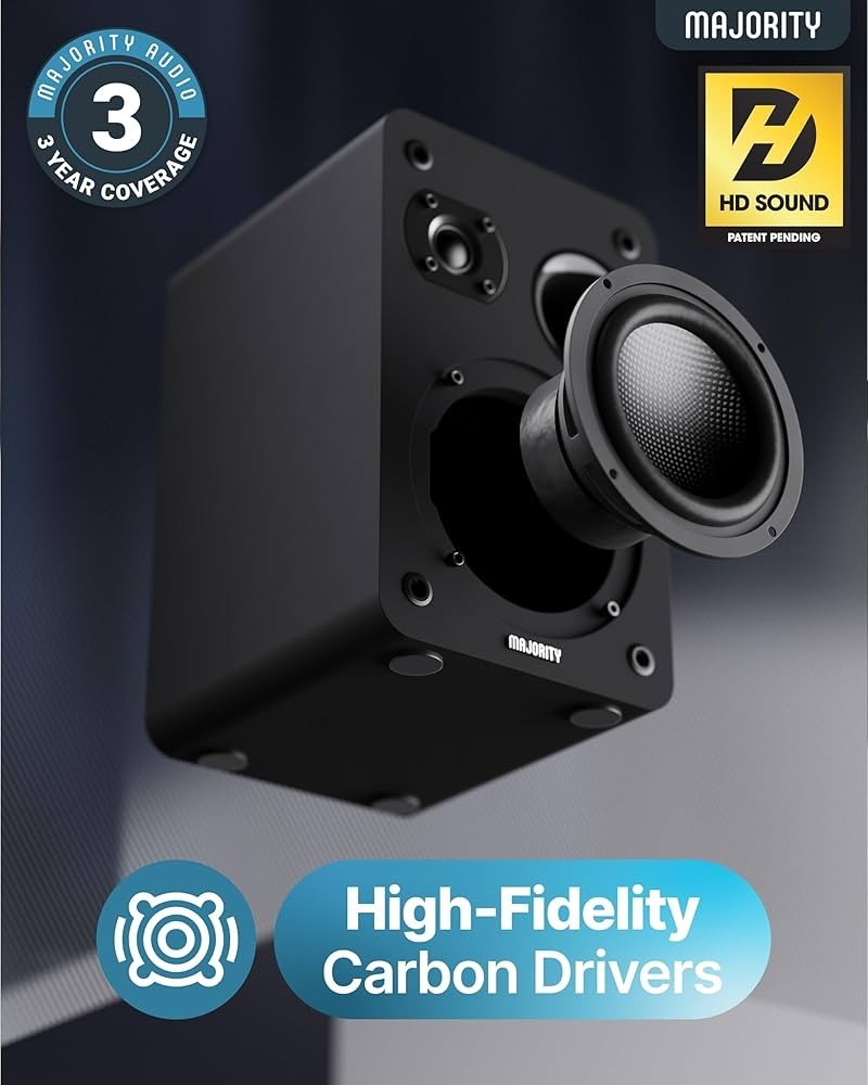 Passive Bookshelf Speakers Hi-Fi Stereo Pair 60W RMS Compact Black