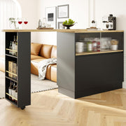 360° Rotating Extendable Kitchen Island Table with Glass Doors & Storage