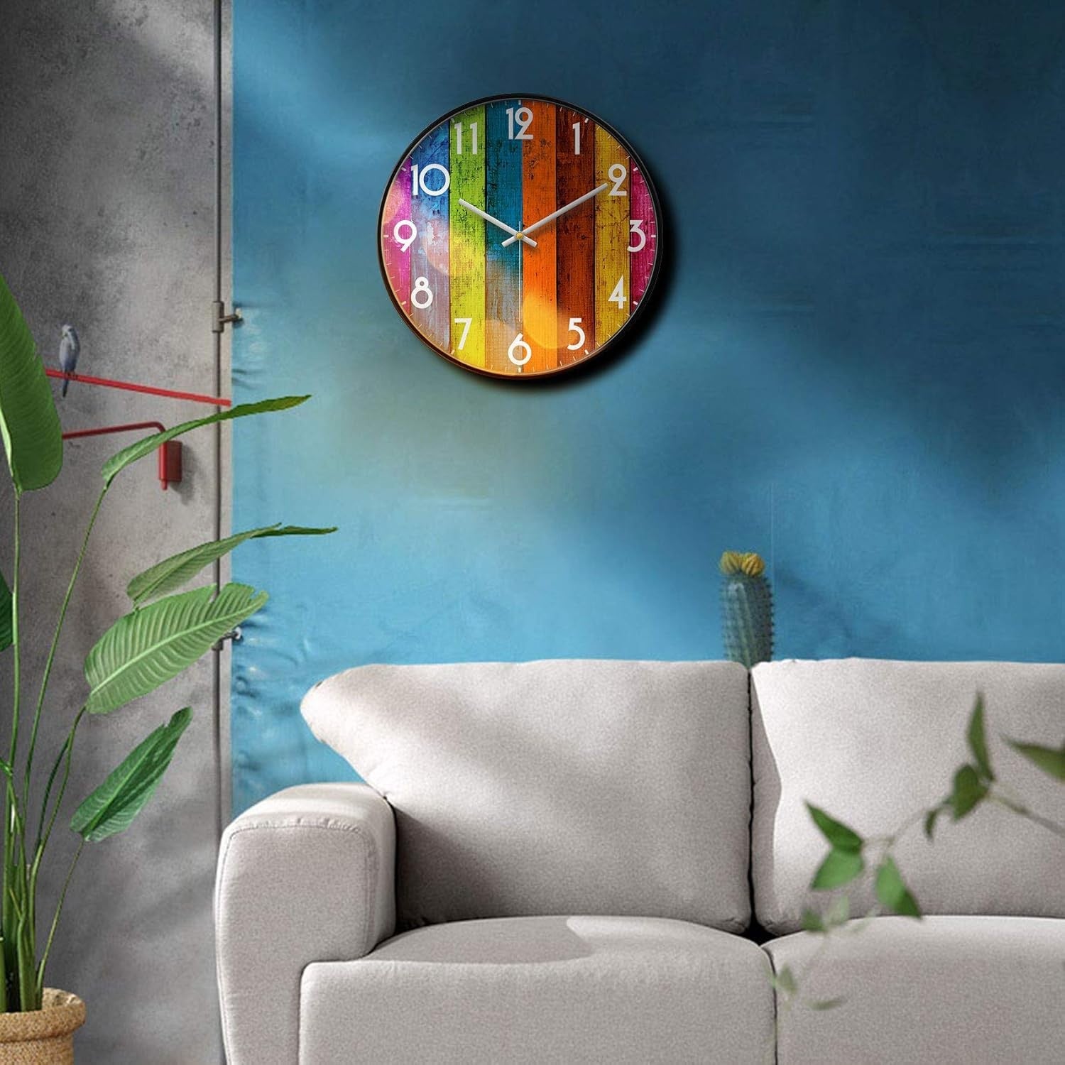 Colourful 14inch Wall Clock Silent Quartz Large Rainbow Modern Home Decor