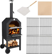 Outdoor Wood Fired Pizza Oven BBQ Smoker | Adjustable Chimney & Wheels