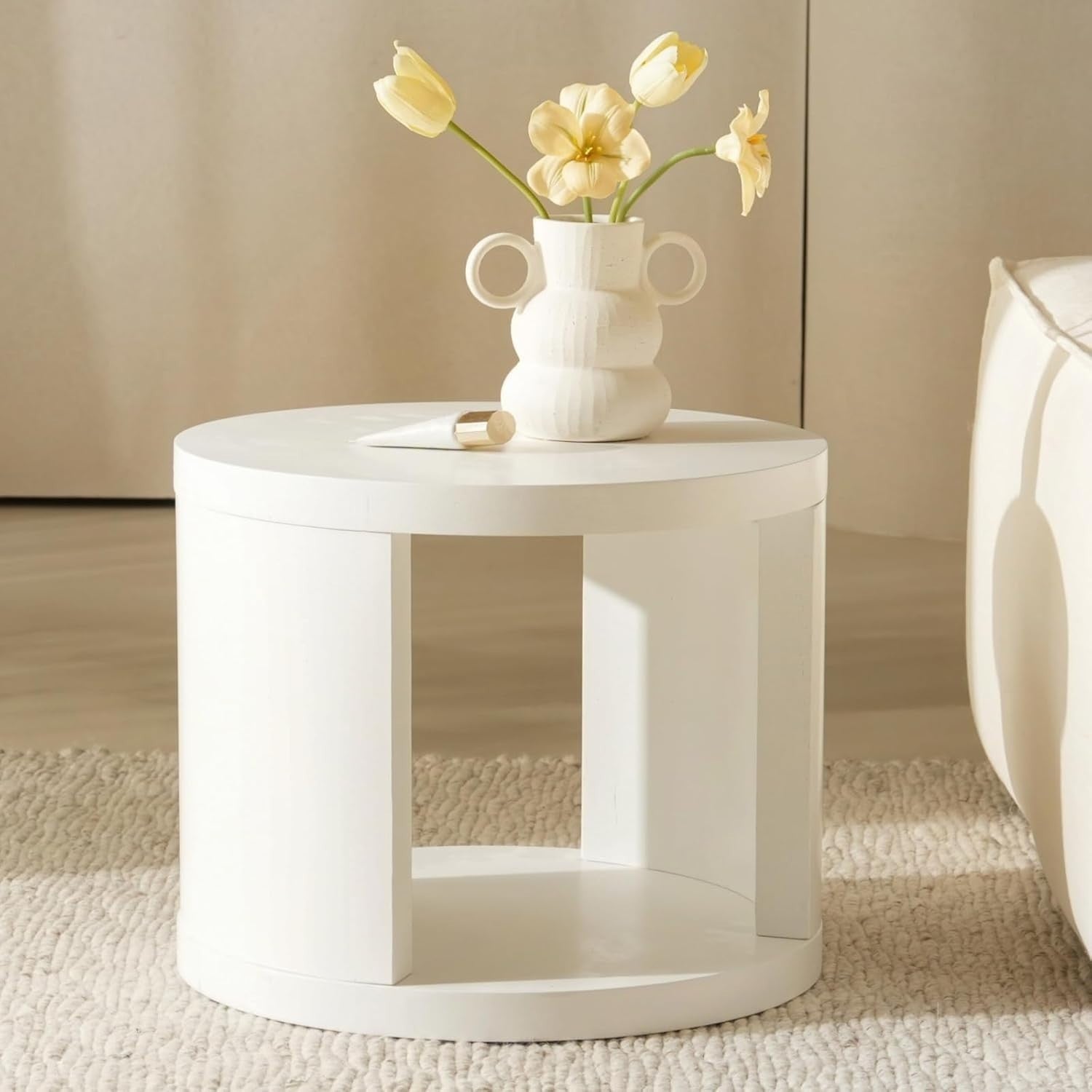 2X Nesting Coffee Table Set Pine Wood White Round Side End Tables Living Room