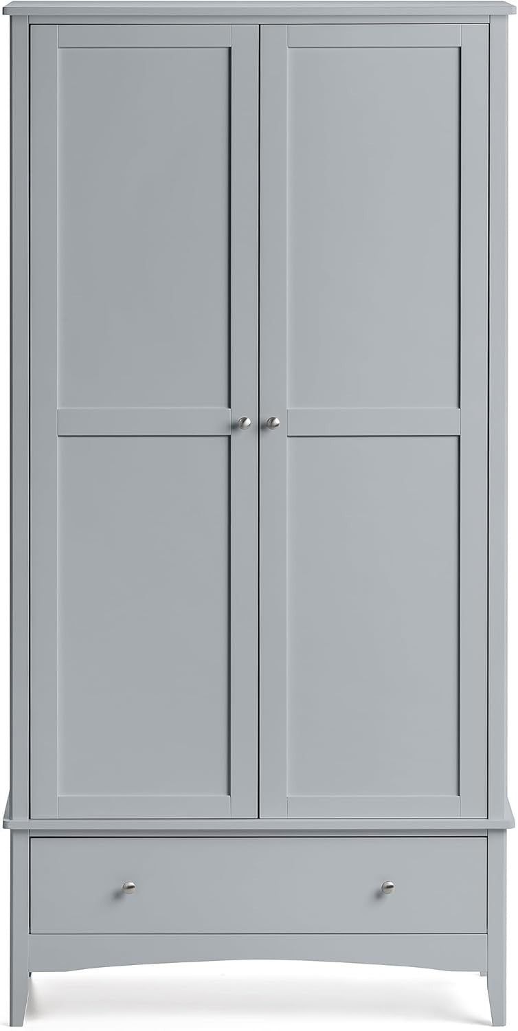 Grey Double Wardrobe with Drawer | Soft Close Doors | Clothes Rail Storage