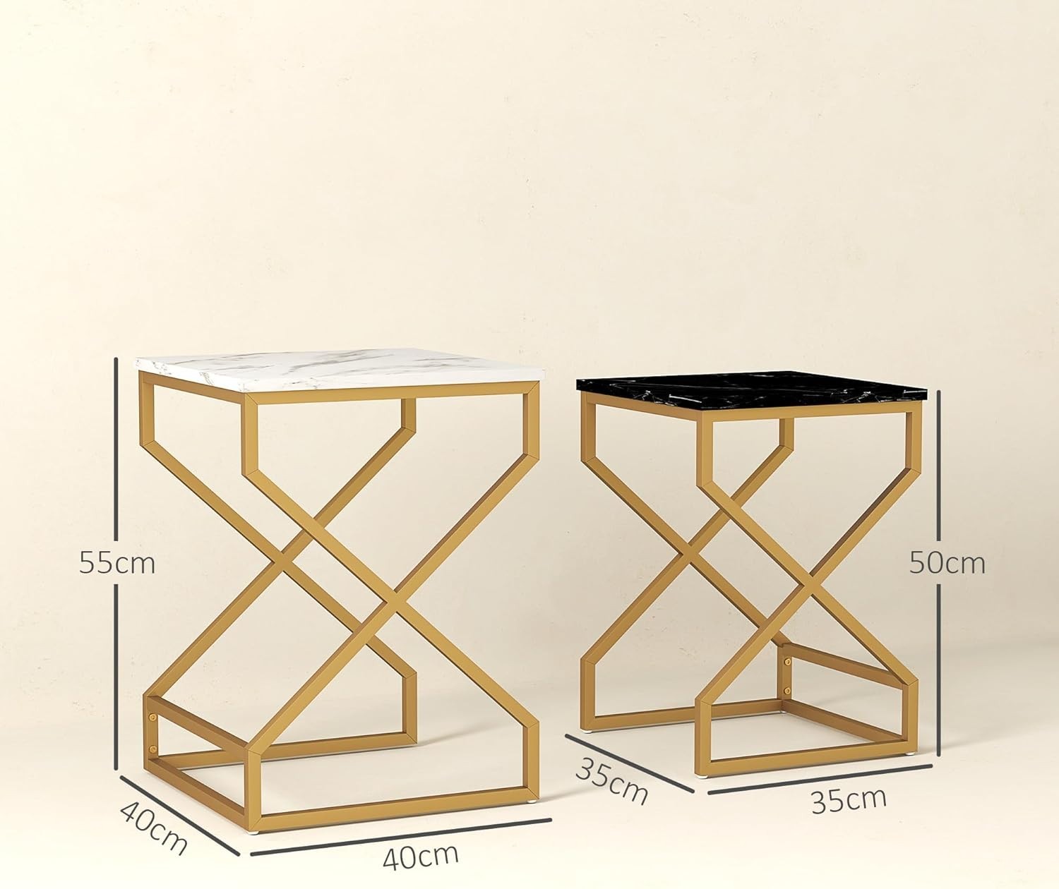 2-Piece Nesting Side Tables Set Black White Living Room End Coffee Bedside