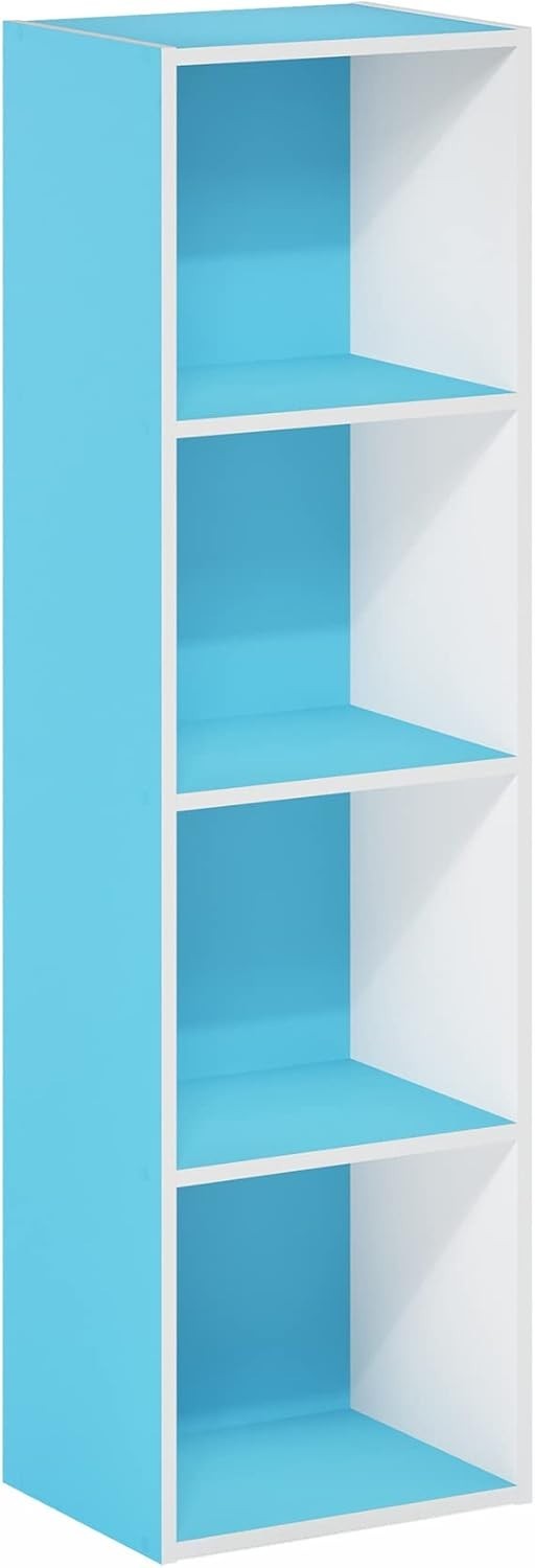4 Cube Bookcase Small Storage Shelf Compact Organizer Bookshelf Display Blue