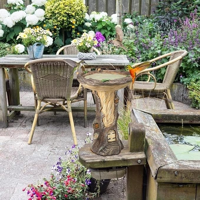 Fairy Tree Bird Bath Feeder – Polyresin Garden Ornament for Outdoor Decor