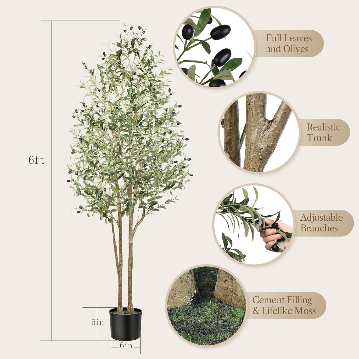 6ft Artificial Olive Tree with Pot Lifelike Leaves Tall Indoor Outdoor Decor
