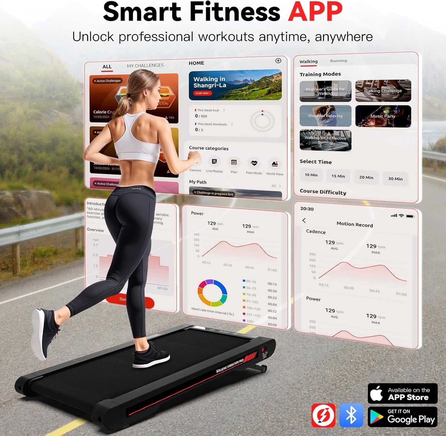 Portable Walking Vibration Pad Treadmill with Bluetooth Remote & Incline