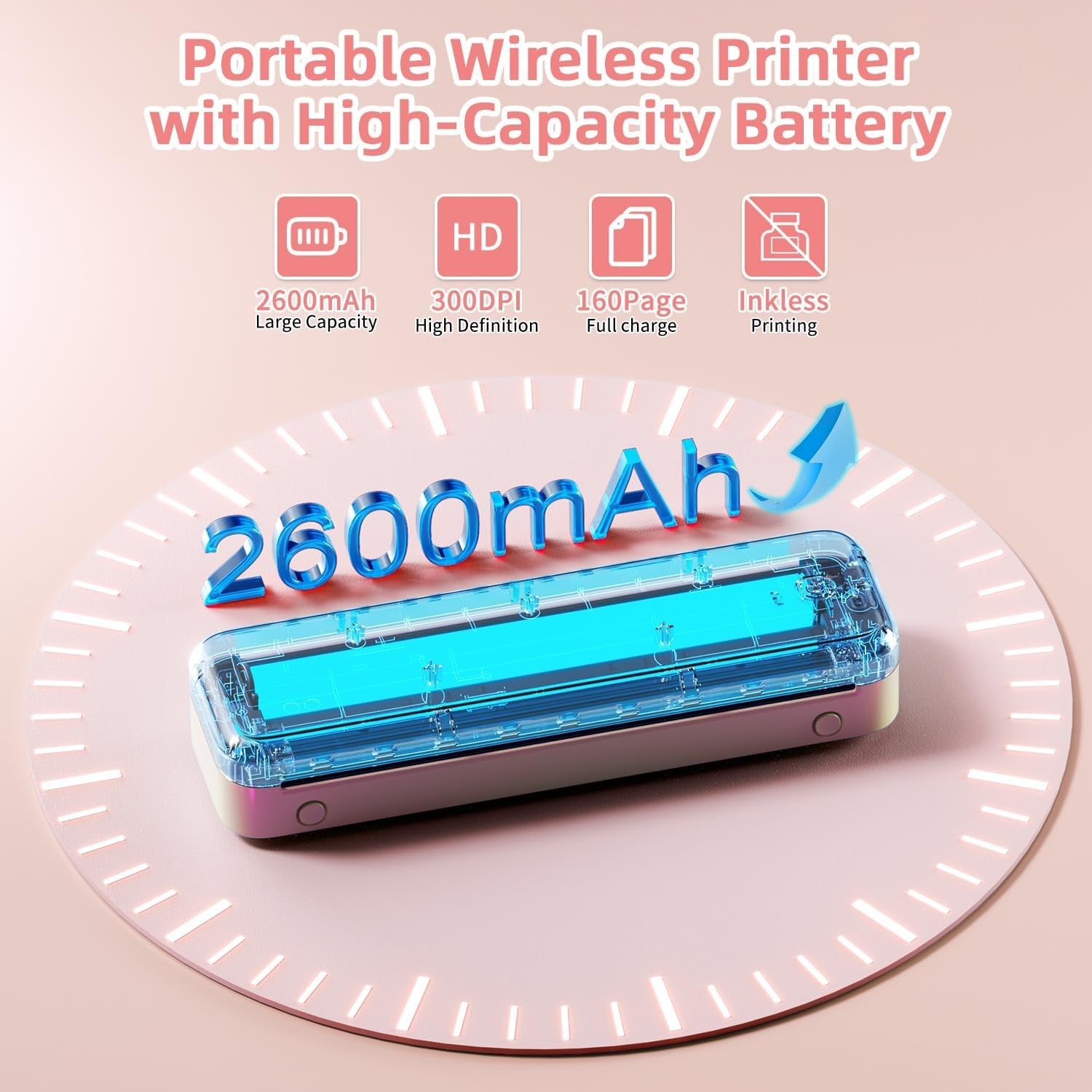 Portable A4 Thermal Printer Bluetooth Inkless Android iOS