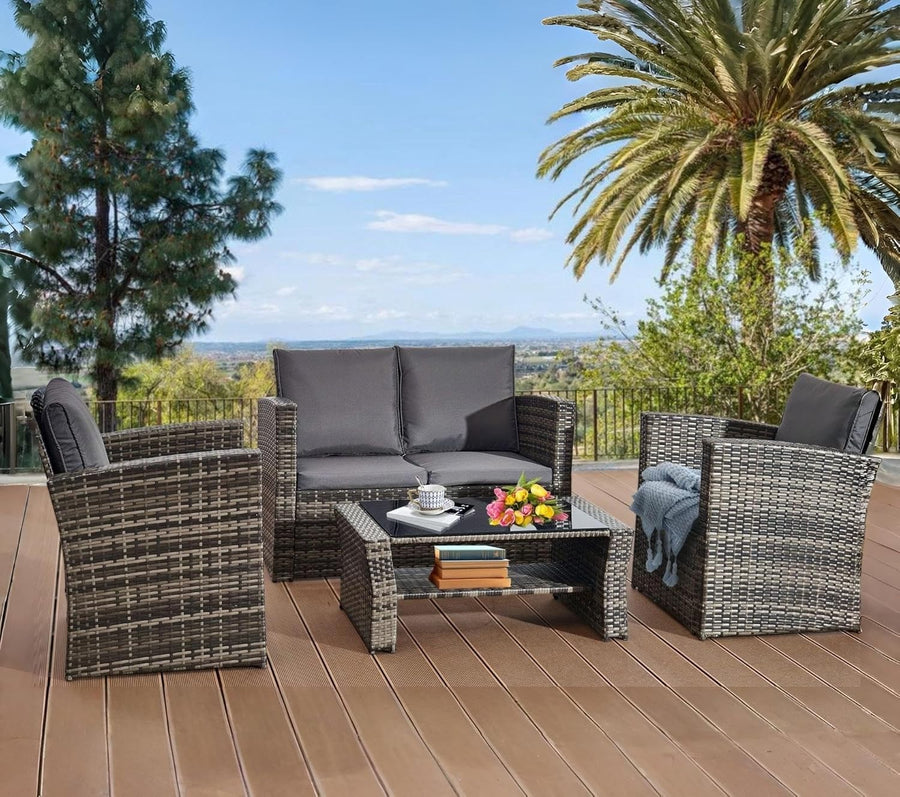 4 Seater Rattan Garden Furniture Set Outdoor Sofa Chairs Table Patio
