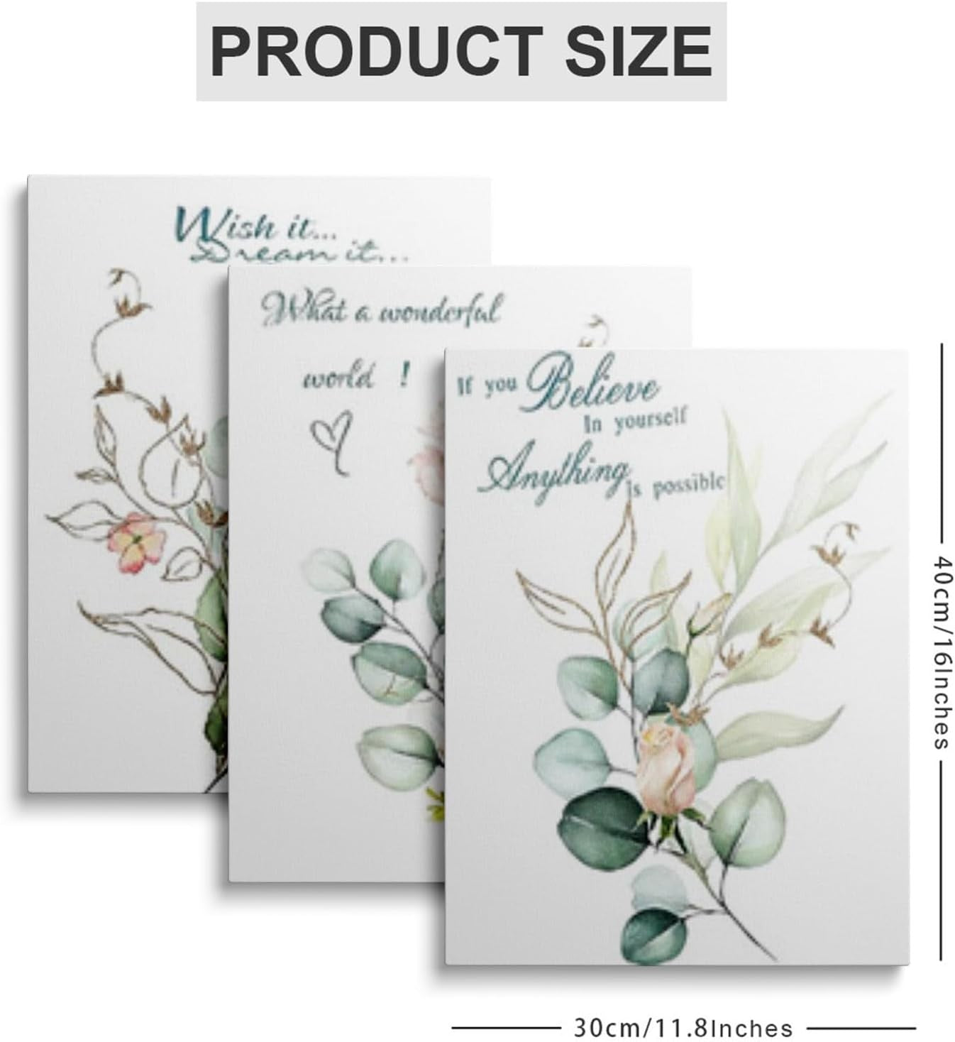 Green Botanical Wall Art Set of 3 Framed Canvas 12x16in