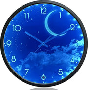 Blue Moon Luminous Wall Clock 30cm Silent Glow-in-Dark Night Sky Bedroom Decor