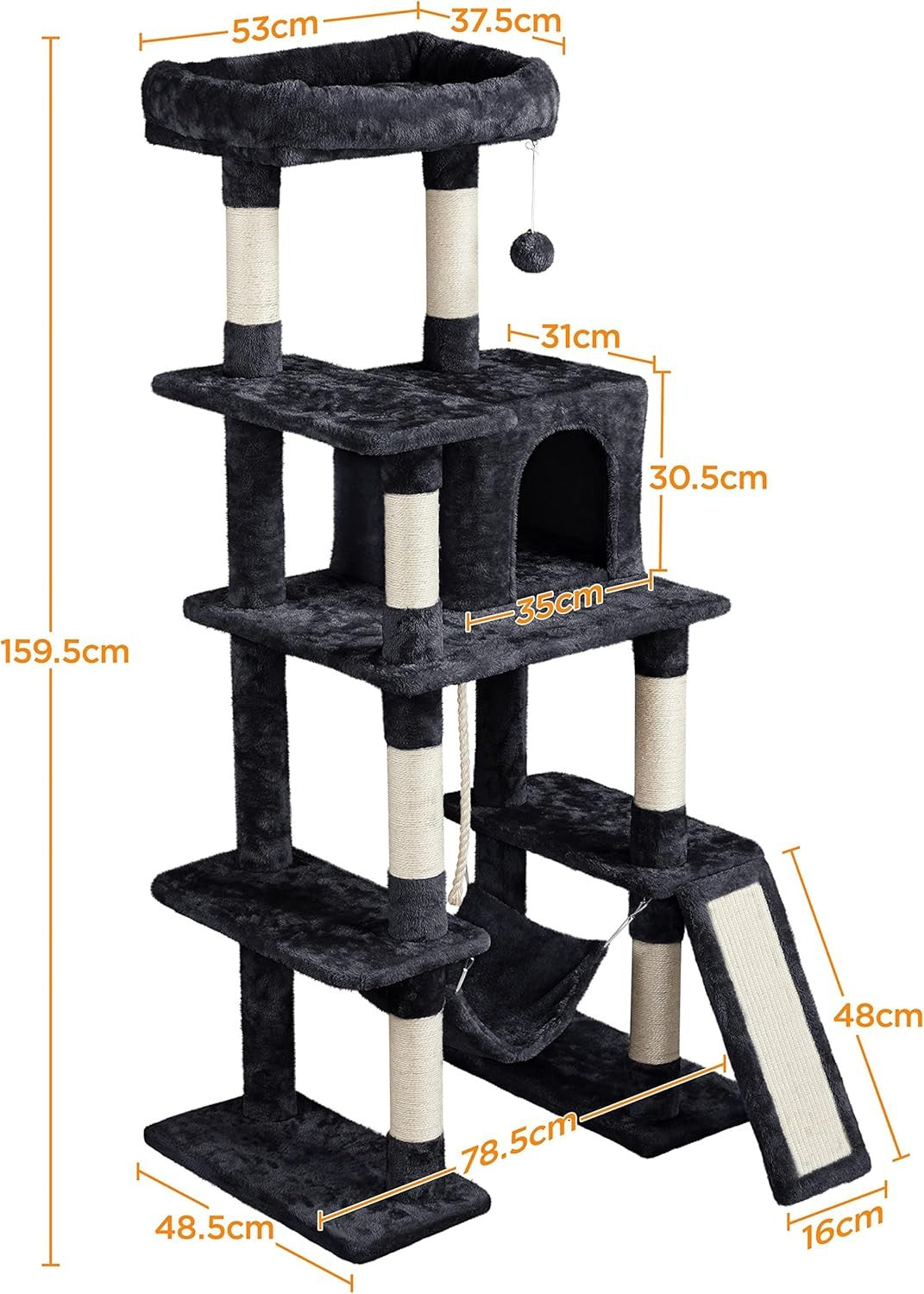 Large Cat Tree 159cm Multi Level Tower With Condo Hammock Scratching Posts