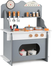 Wooden Kids Play Kitchen Grey Toy Set Stove Sink Oven Accessories