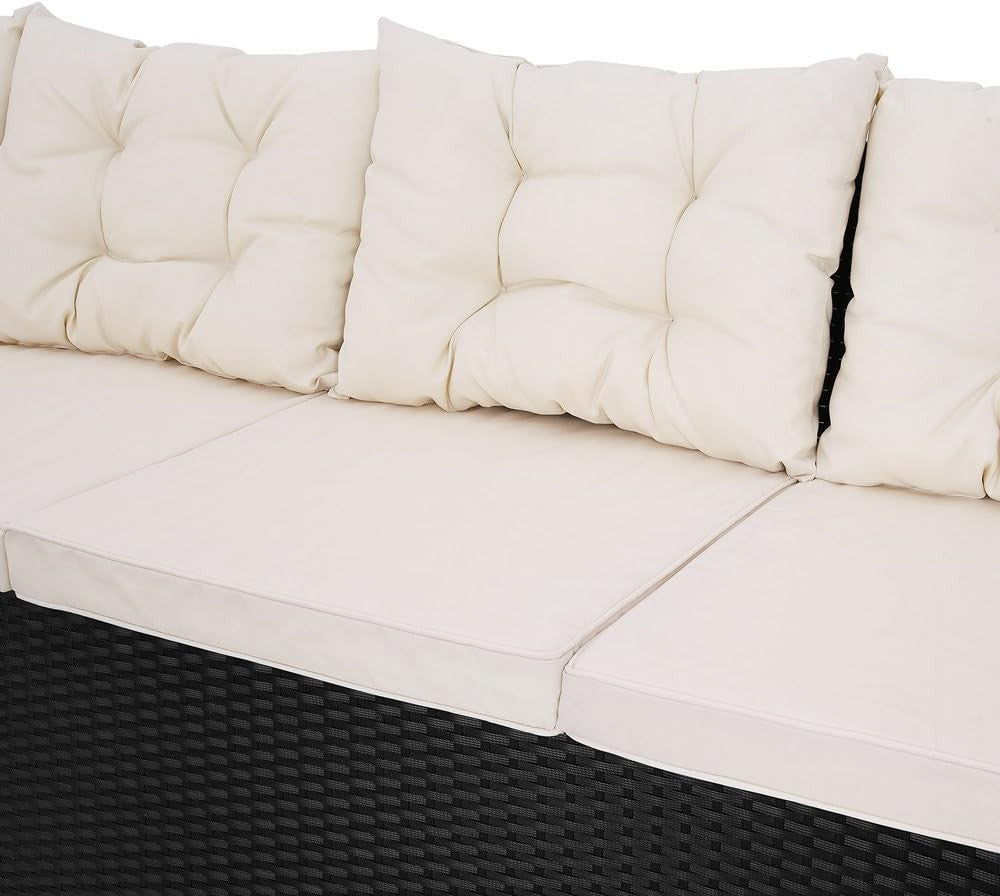 Outdoor Poly Rattan Corner Dining Set | Weatherproof Patio Sofa w/ Cushions