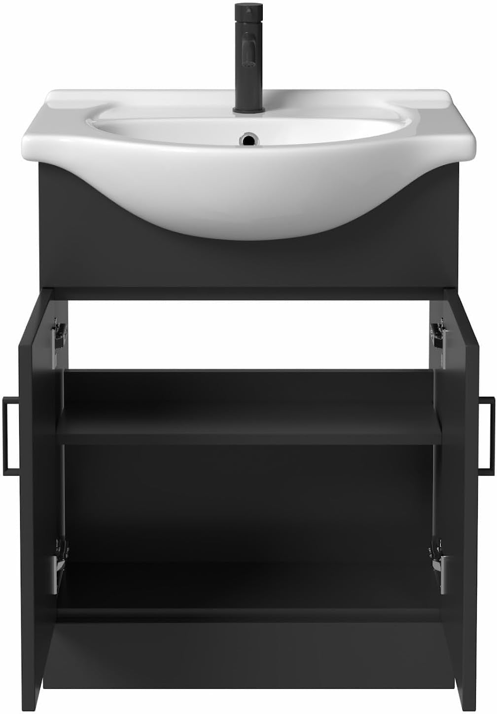 650mm Matt Black Vanity Sink Unit – Bathroom Basin Cabinet with Soft Close Doors