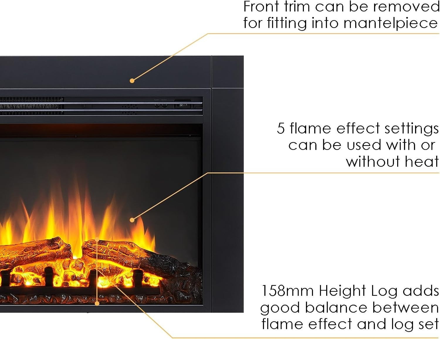 Electric Fireplace Insert 92cm Built-In LED Flame Heater Remote Control