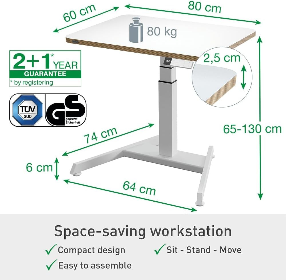 Electric Sit Stand Desk Height Adjustable Standing Desk Smart Reminder 80x60cm