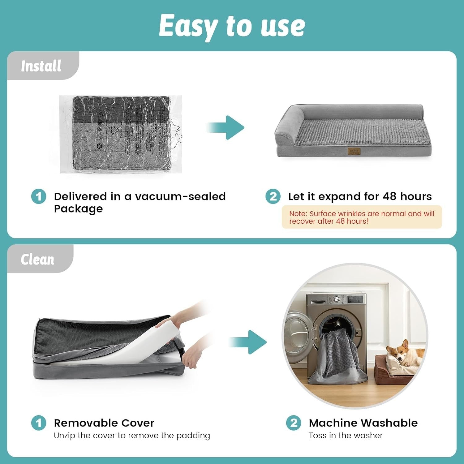 Extra Large Orthopedic Dog Bed L Shape Sofa Washable Anti Slip