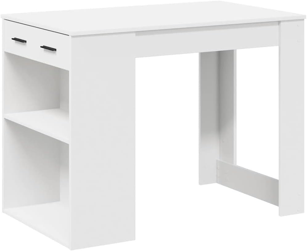 White Desk 102x62cm with Drawer & Shelf Modern Computer Study Table Office