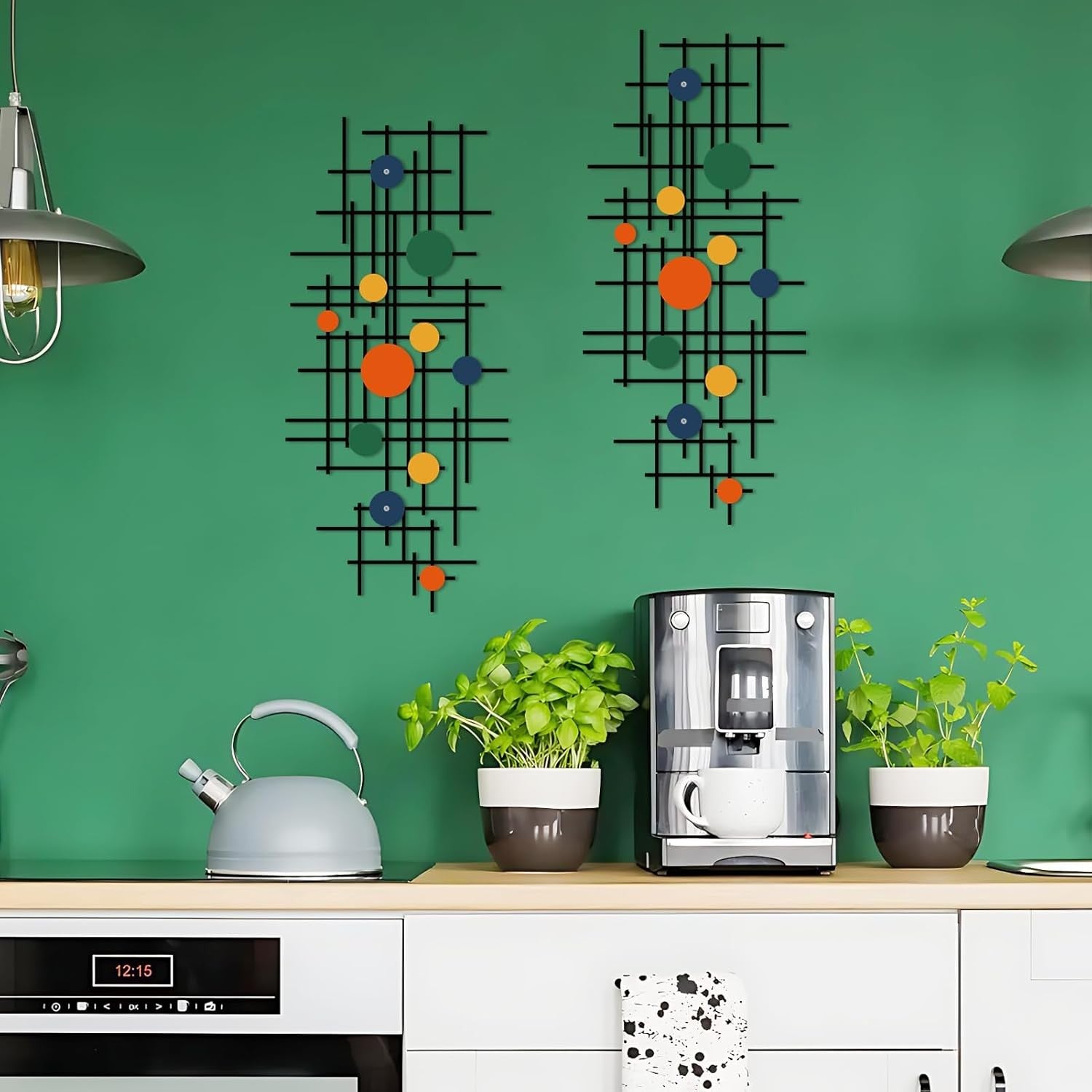 Set of 2 Geometric Metal Wall Art Modern 3D Abstract Decor