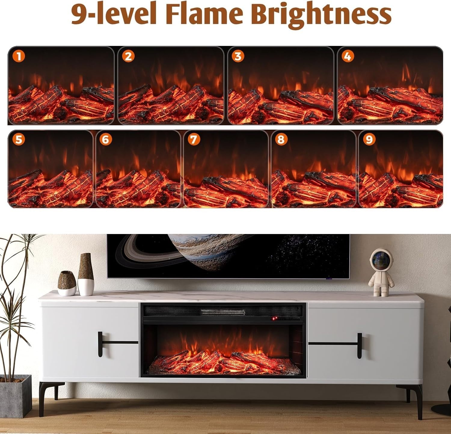 1500W-2000W Electric Fireplace Insert with Remote, 9 Flame Colors & Timer