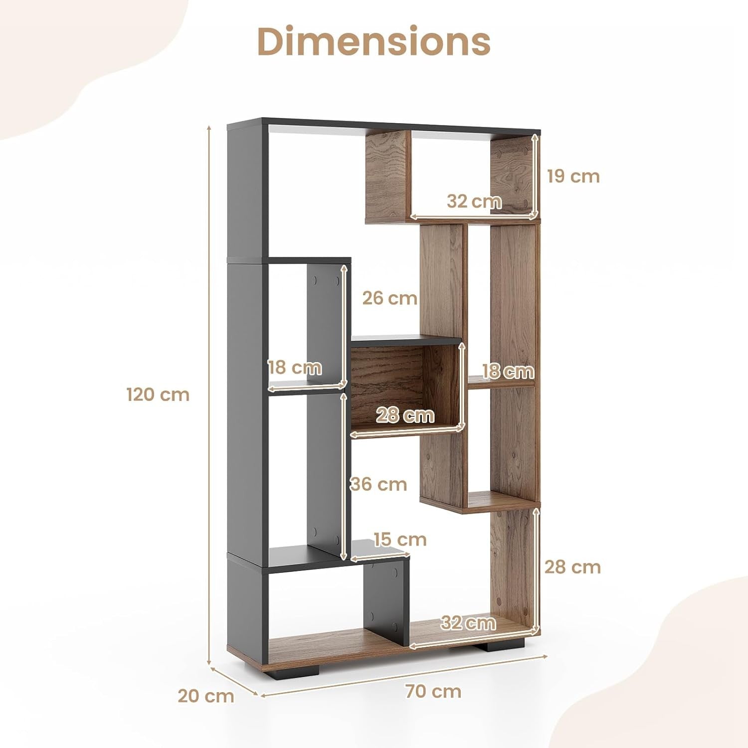 11-Cube Geometric Bookcase Black Natural | Modern Freestanding Display Storage