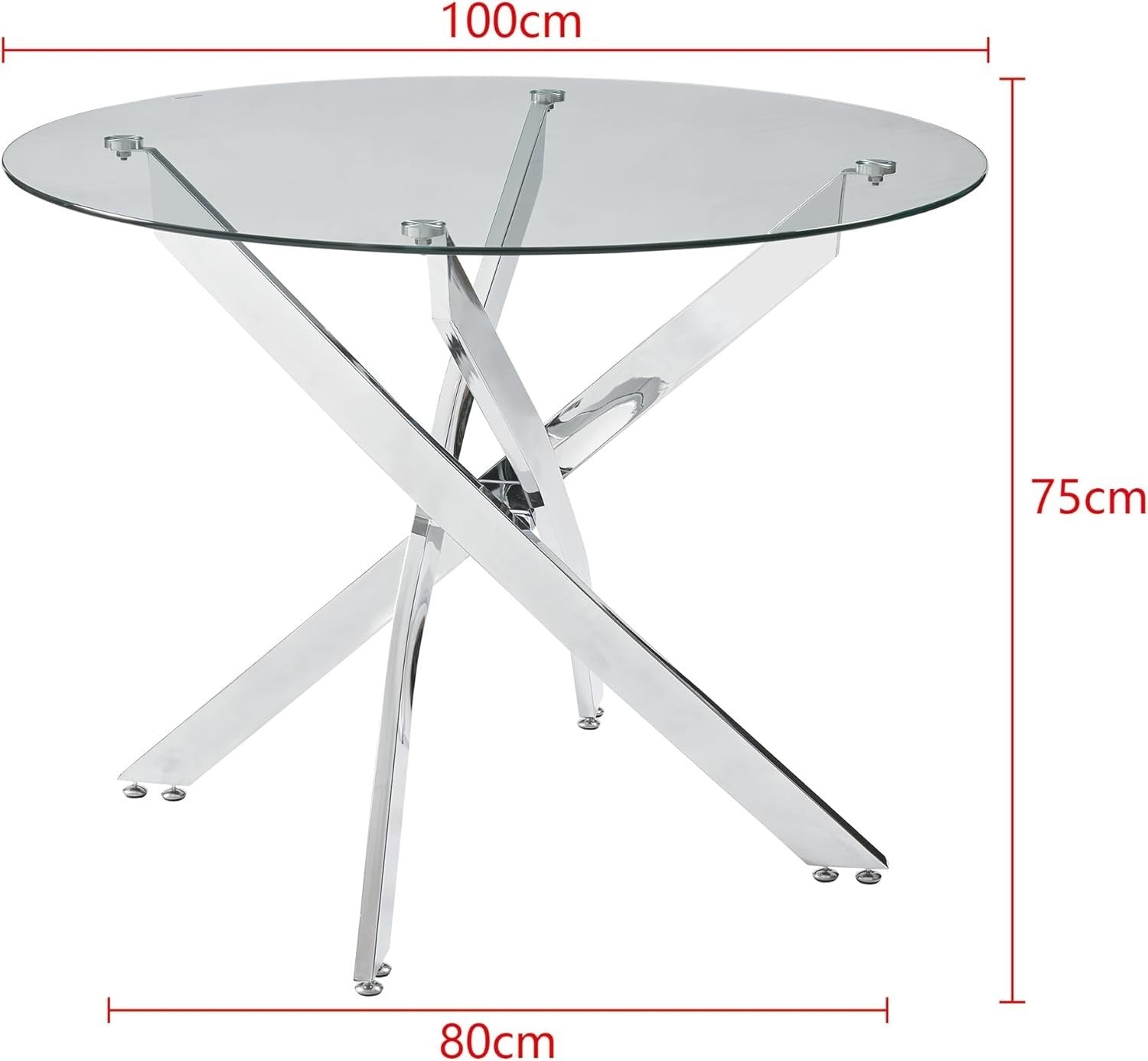 100cm Round Glass Dining Table with Silver Chrome Legs Kitchen Table