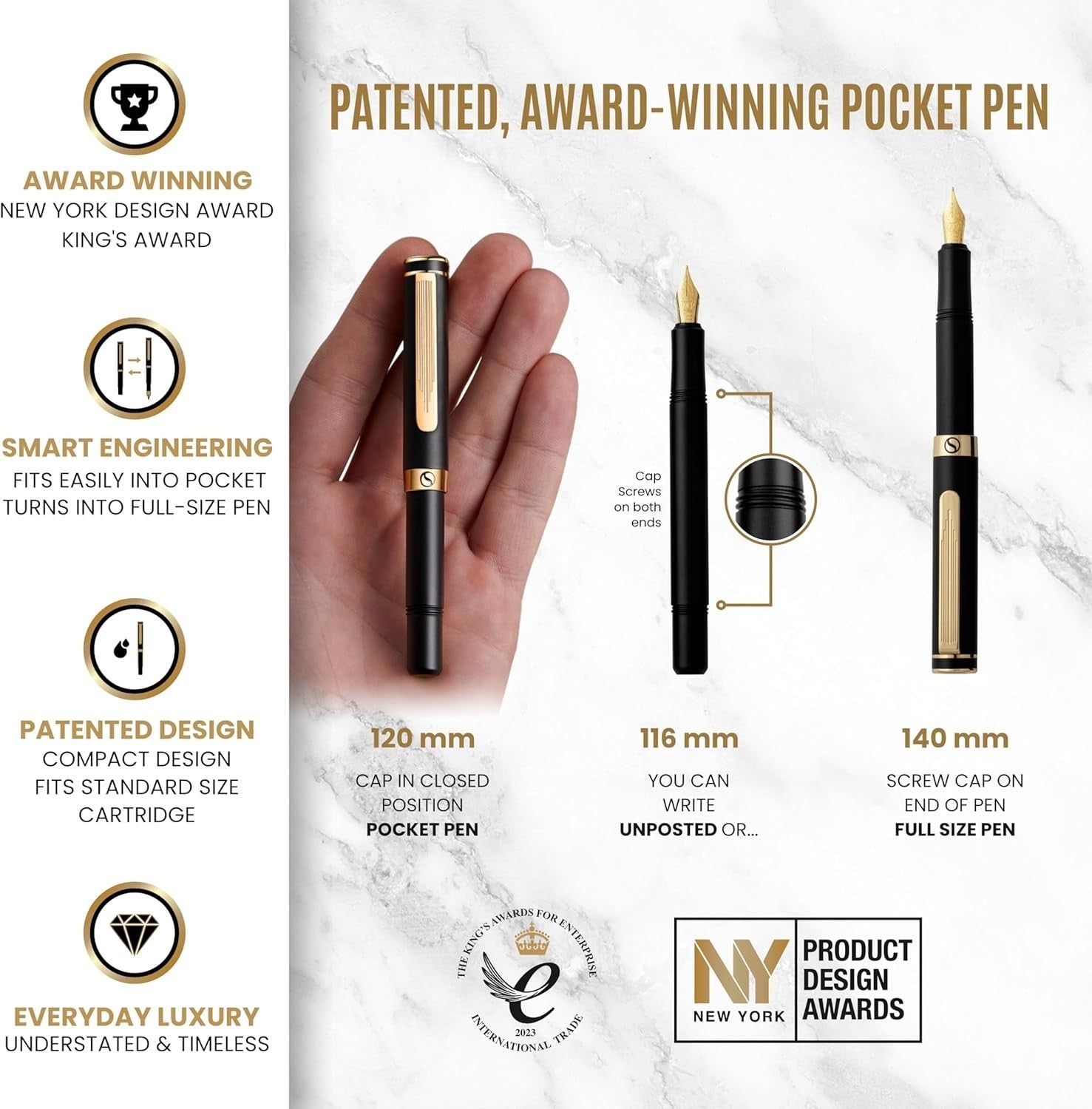 Black Gold Fountain Pen Fine Nib Luxury Gift Box