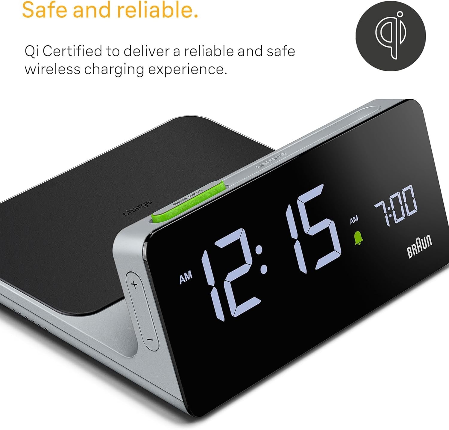 Wireless Charging Digital Alarm Clock LCD Auto Dimming Fast Charge