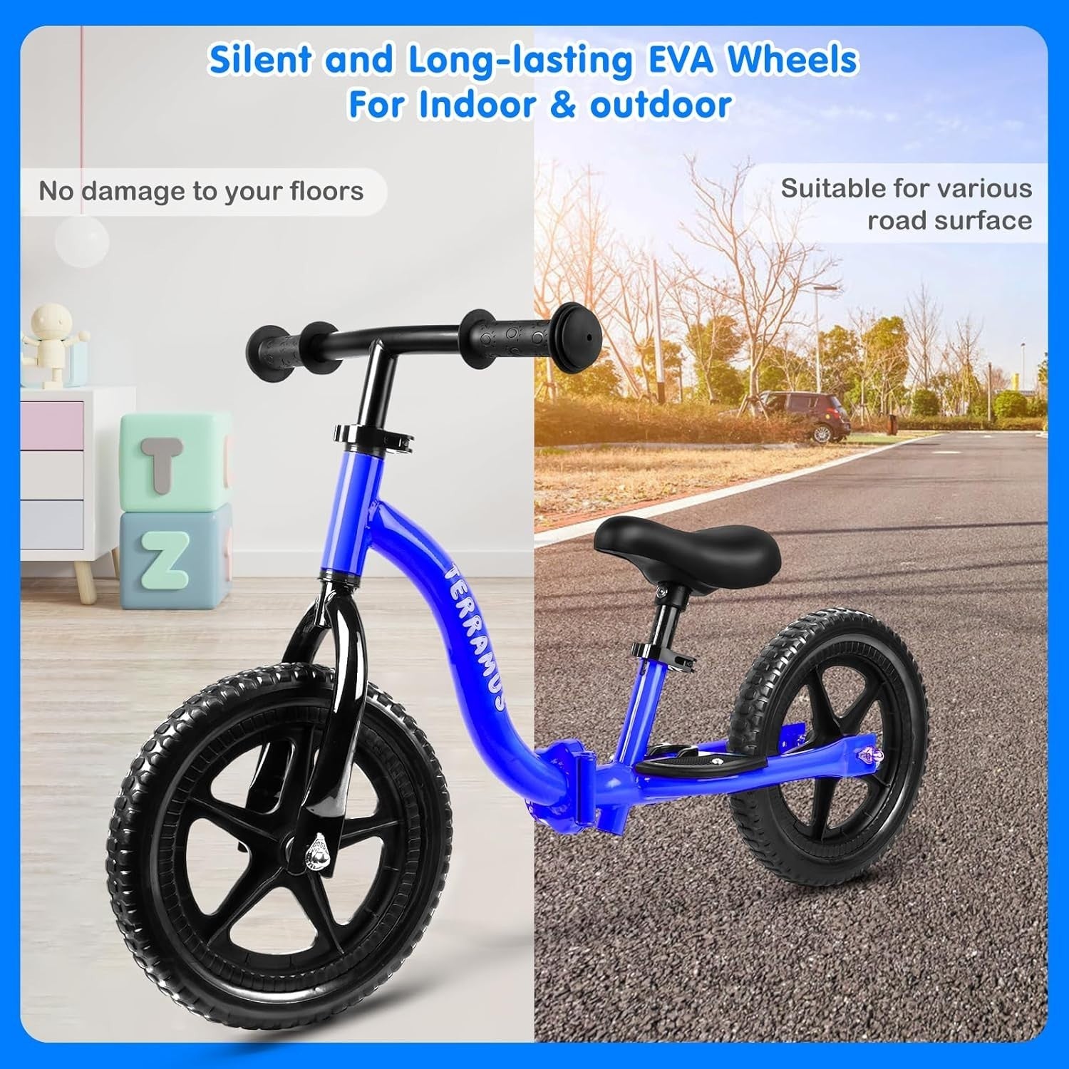 12" Toddler Balance Bike Adjustable Seat Handlebar Training Bike Kids