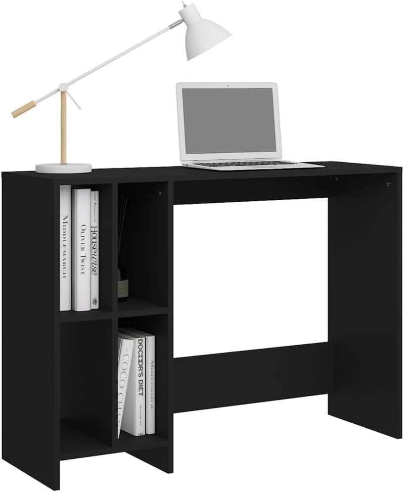 Compact Black Computer Desk with Shelves 102x35x75cm Modern Home Workstation