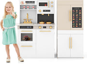 Large Wooden Kids Play Kitchen White w/ Lights Sounds Coffee Bar
