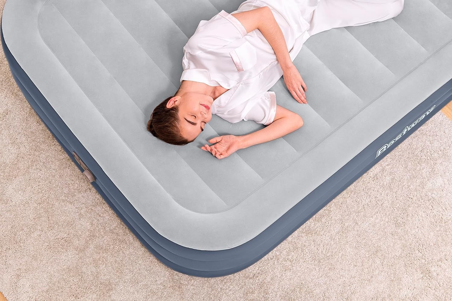 Queen Inflatable Air Bed Built-In Electric Pump Raised Headboard