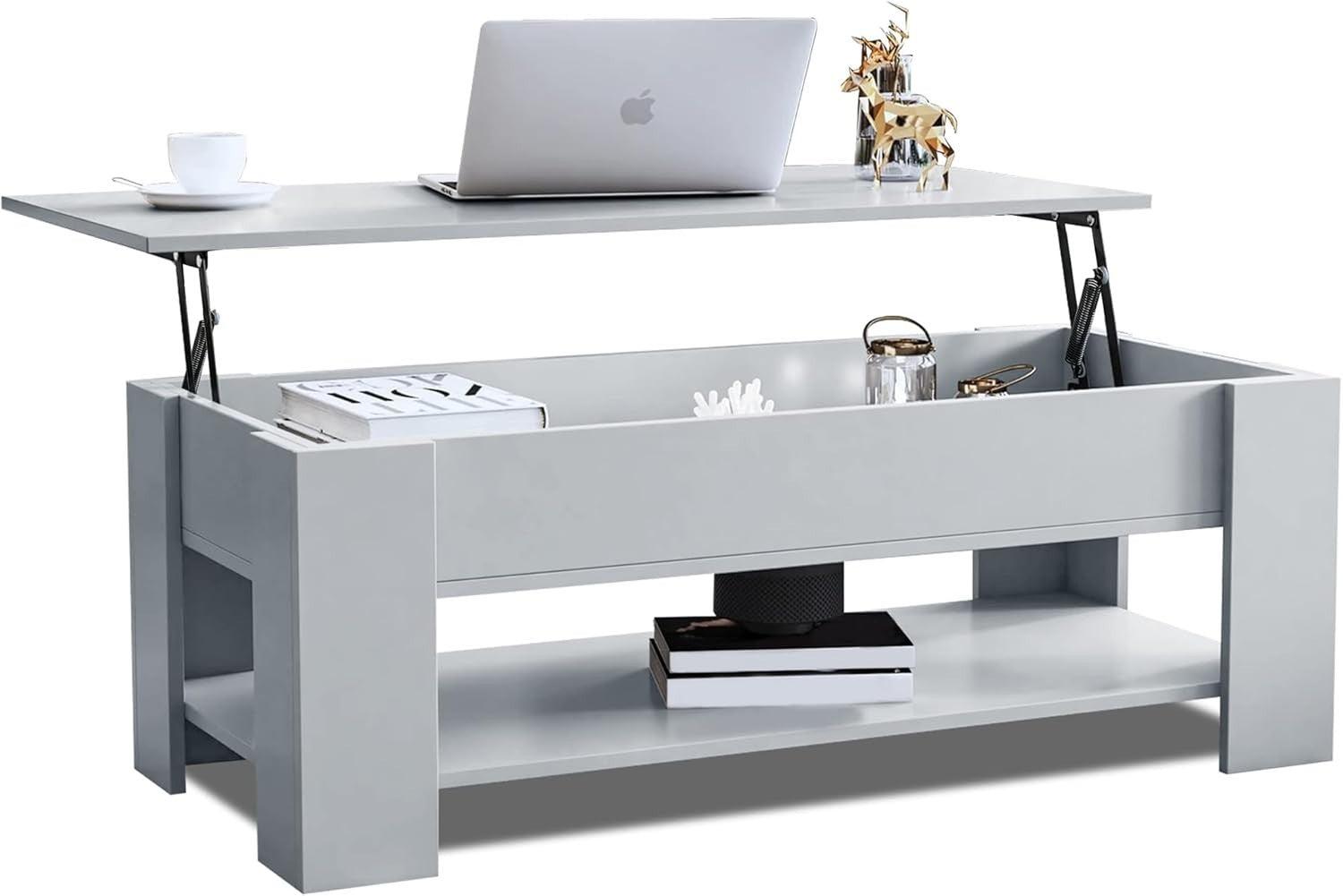 Lift Up Coffee Table with Storage – Grey 120x60cm Adjustable Height