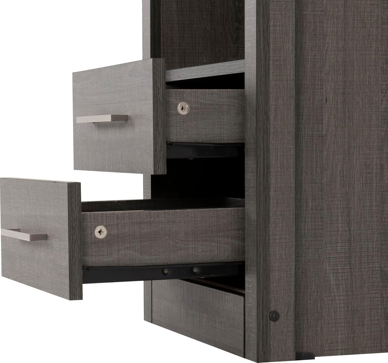 2 Drawer Bedside Table with Open Shelf Black Wood Grain Modern Nightstand