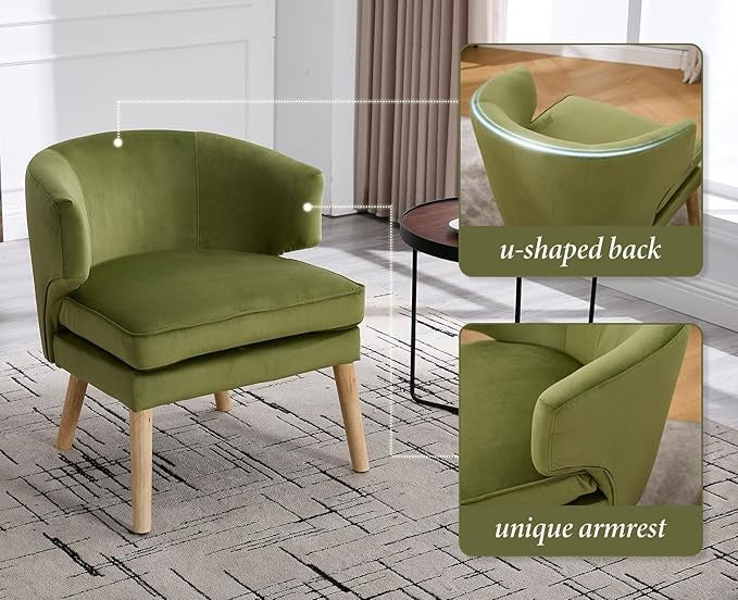 Modern Green Velvet Tub Chair Accent Armchair Solid Wood Legs