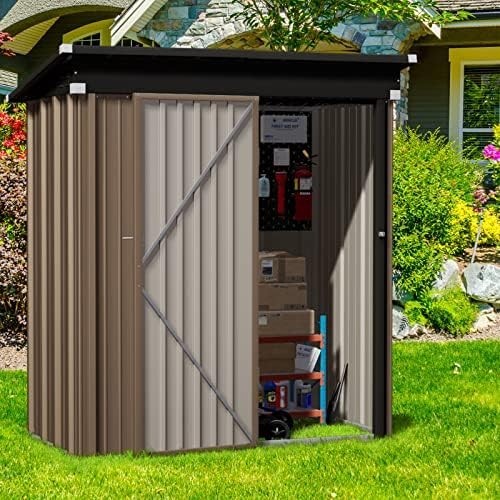 Metal Garden Shed 5x3ft Outdoor Waterproof Storage with Lockable Door Brown