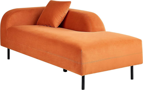 Orange Velvet Left-Hand Chaise Lounge Reclining Retro Design with Cushion