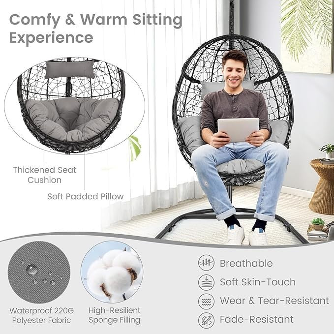 Luxury Hanging Egg Chair with Stand – Soft Cushion, 150kg Capacity