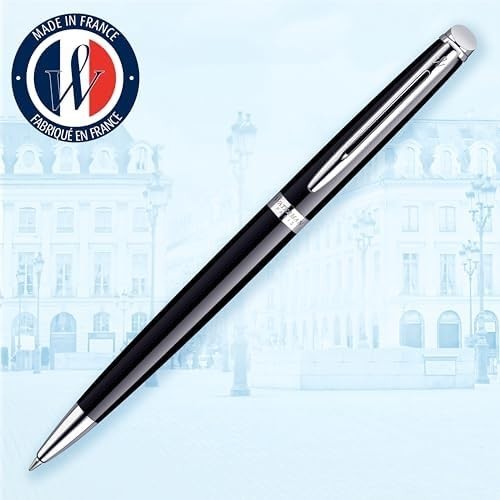 Luxury Ballpoint Pen – Gloss Black Barrel Chrome Trim, Medium Blue Ink