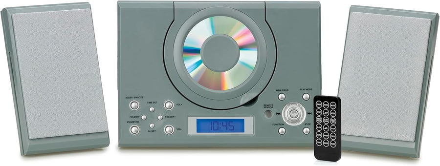 Wall Mount CD Player Stereo System USB MP3 FM Radio Alarm Remote Control Grey