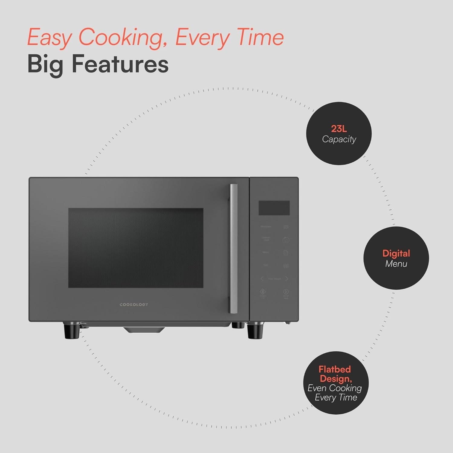 23L Flatbed Microwave with Grill Digital Display Grey 800W