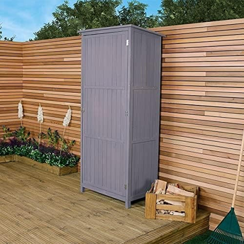 Tall Wooden Garden Storage Shed with Shelves & Hooks, Waterproof Steel Roof
