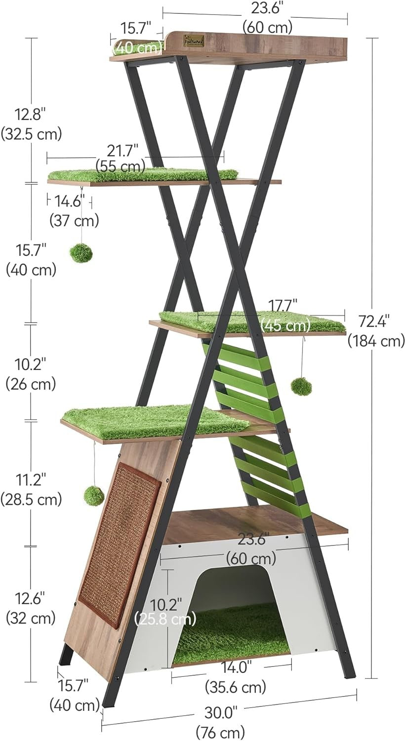 Modern Cat Tree Tower 184cm Multi Level Condo Scratcher with Ladder Perches
