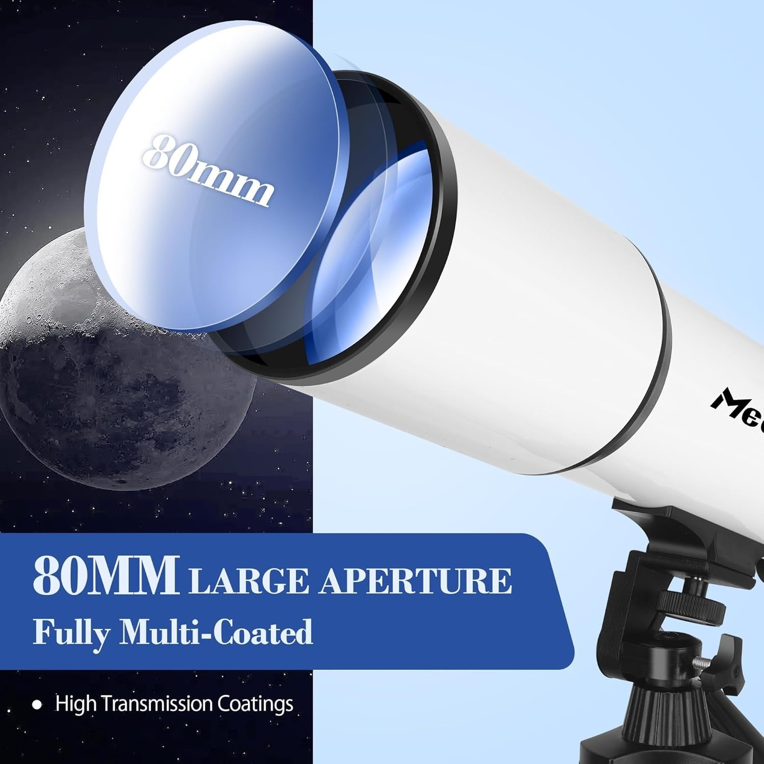 80mm 600mm Refractor Telescope with Tripod & Phone Adapter White