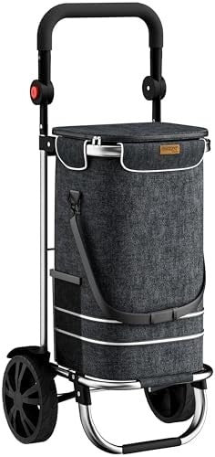 Foldable 3-in-1 Shopping Trolley with Cooler Bag – 56L Black Cart