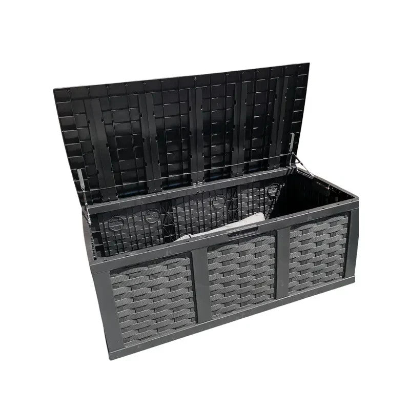 634L Rattan Style Outdoor Garden Storage Box Bench Seat Black Waterproof